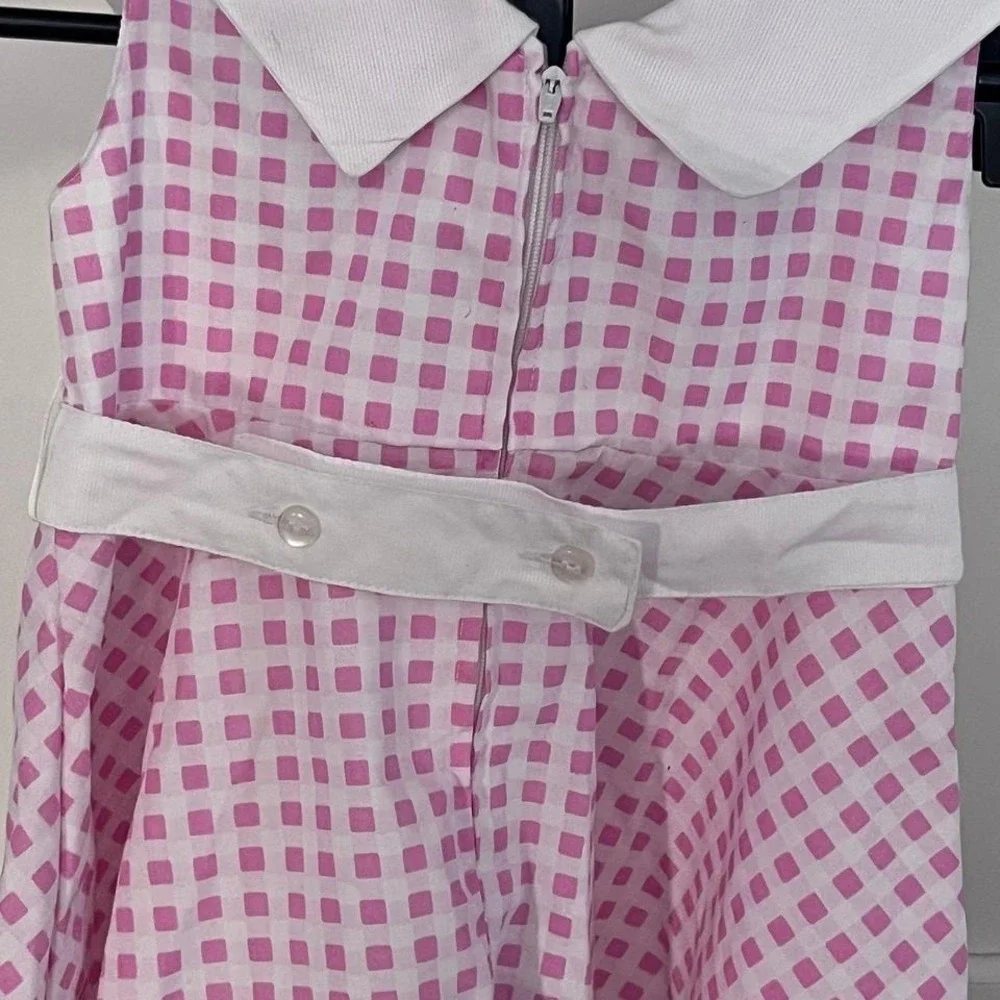 VTG Toddler Girl Dress Size 4 Pink Gingham Flower Applique Bow‎ Collar Thailand
